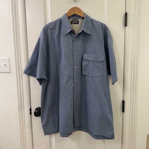 Wrangler Outdoor Men’s Button Down Shirt Size XXL Blue Short Sleeve 100% Cotton - Picture 2 of 8
